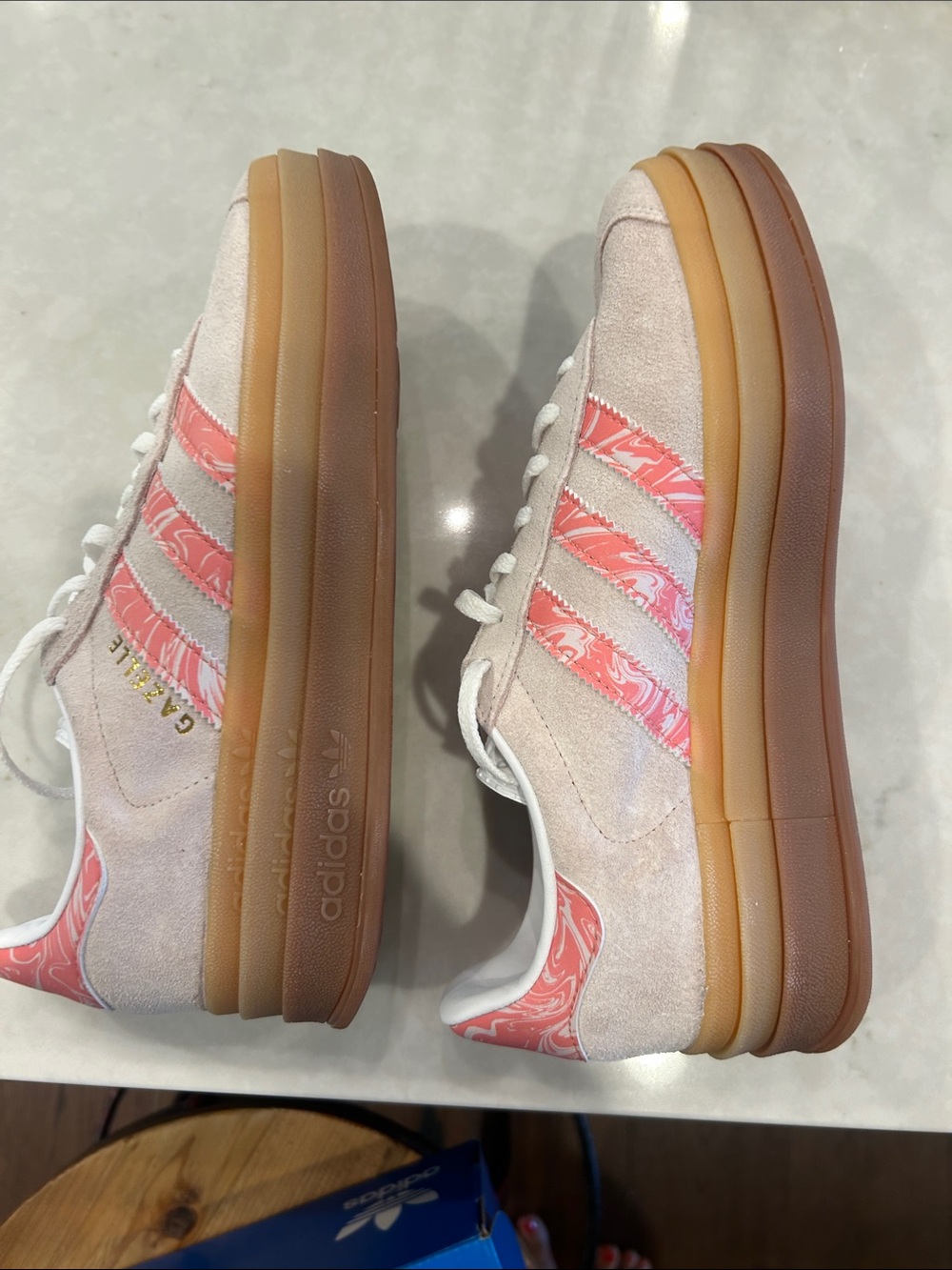 NWB adidas Gazelle Blush Suede Sneakers with Pink Swirl Accents - Picture 11 of 12